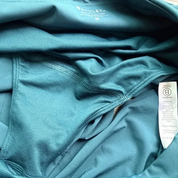 ATHLETA Run With It Piping Shorts Oceanic Teal Quick-Dry Zip Pocket - Picture 5 of 6